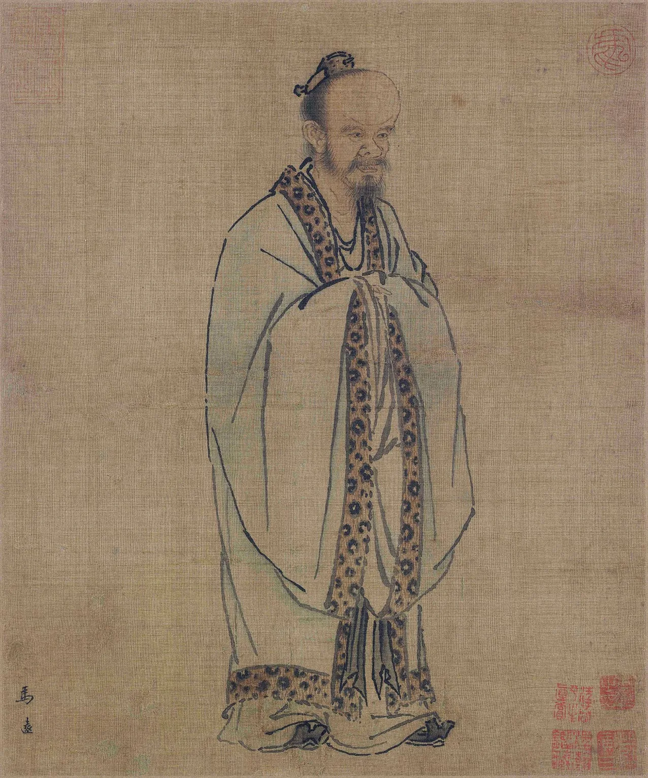 马远人物画《画孔子像》页