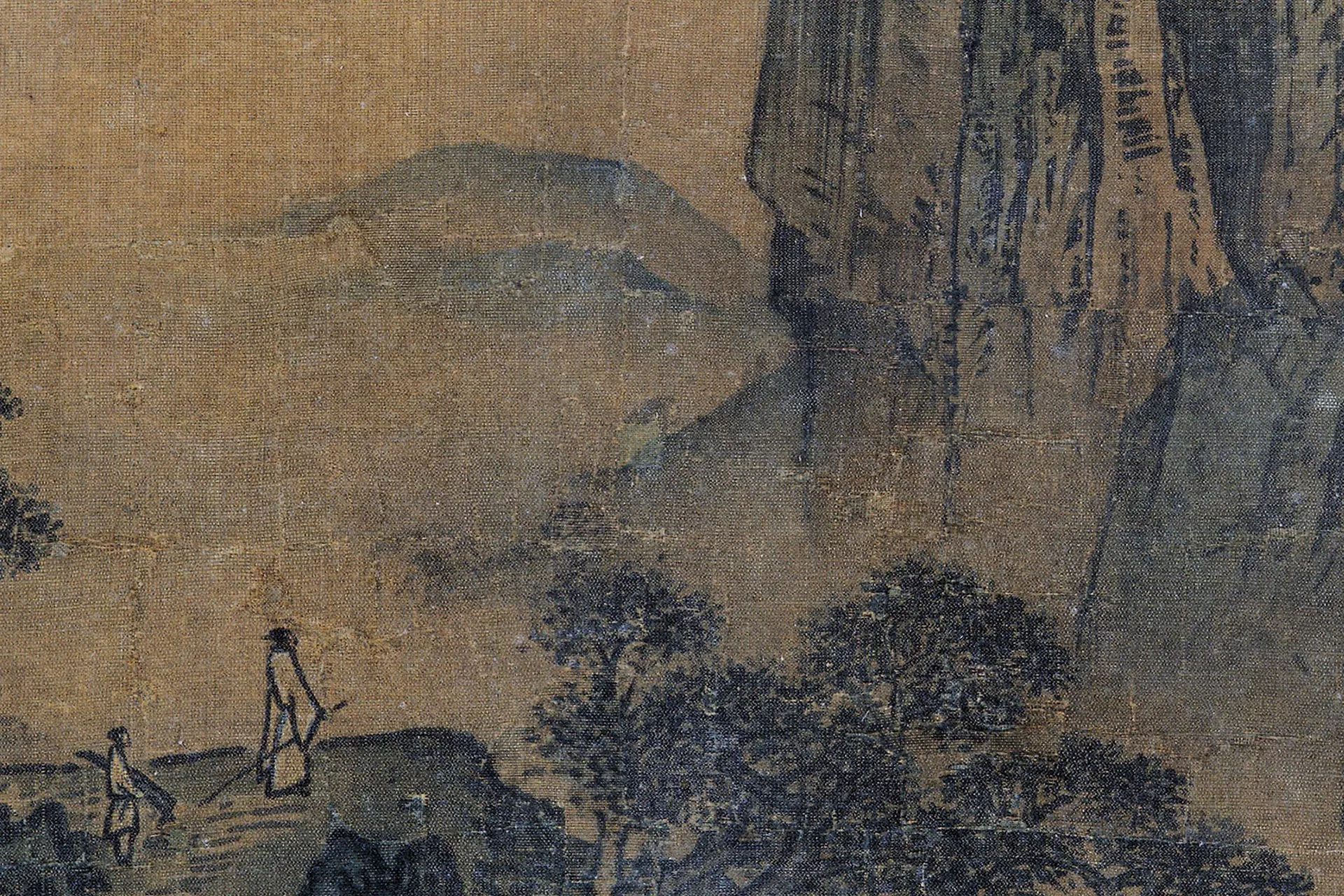 传马远山水画《观瀑图》团扇页局部 (1)
