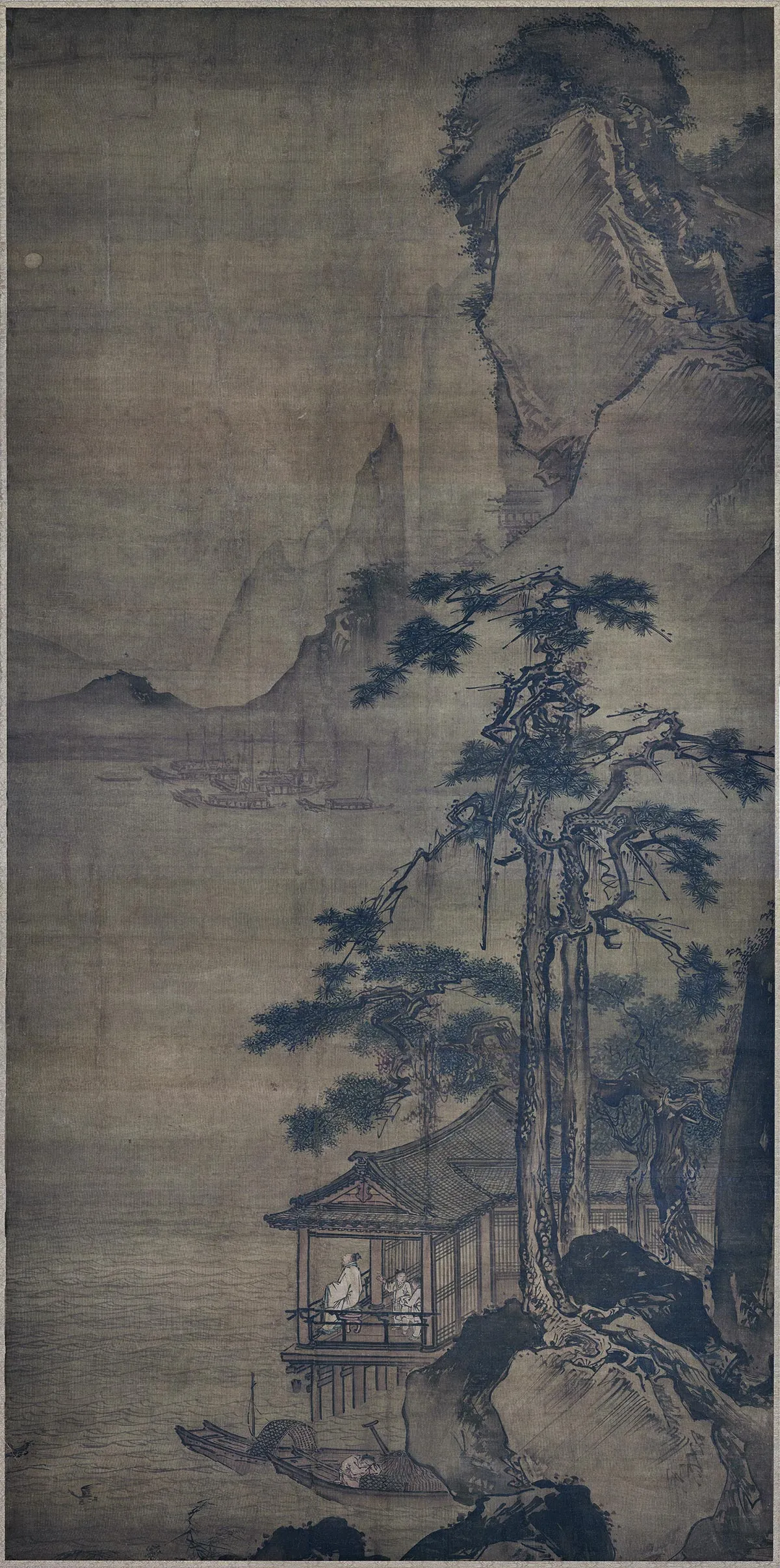传马远山水画《松阁观潮图》轴