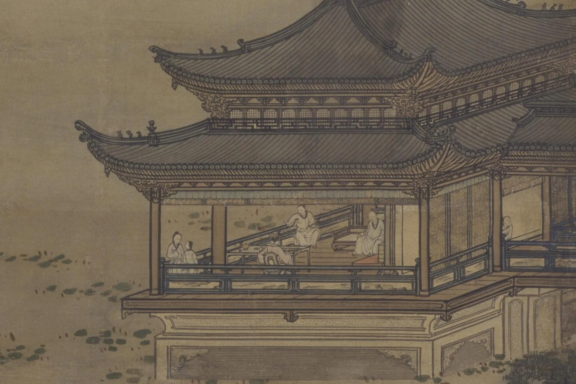 袁江山水通景组屏《竹苞松茂图》局部 (6)