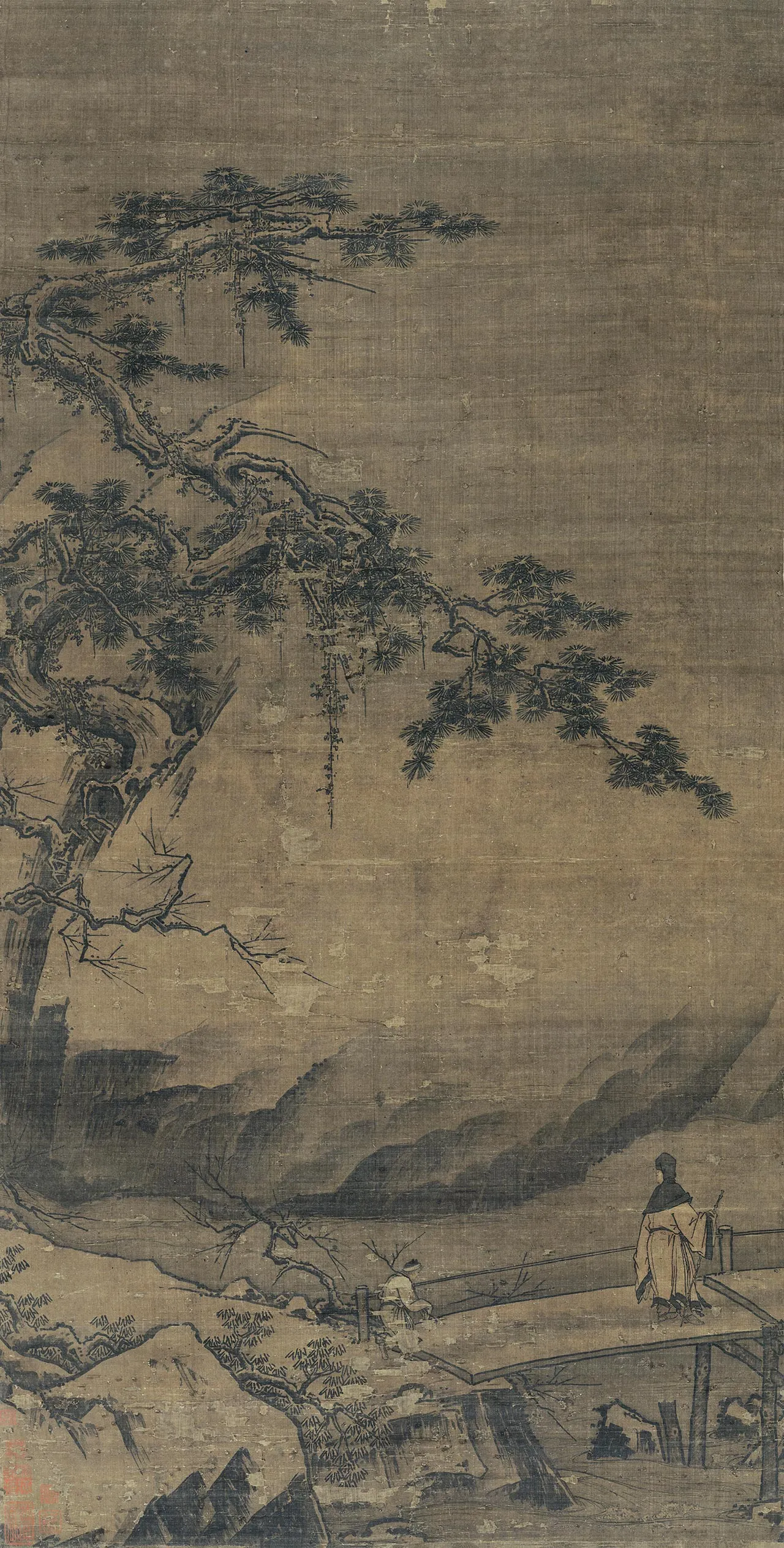 传马远山水《松下探梅图》轴