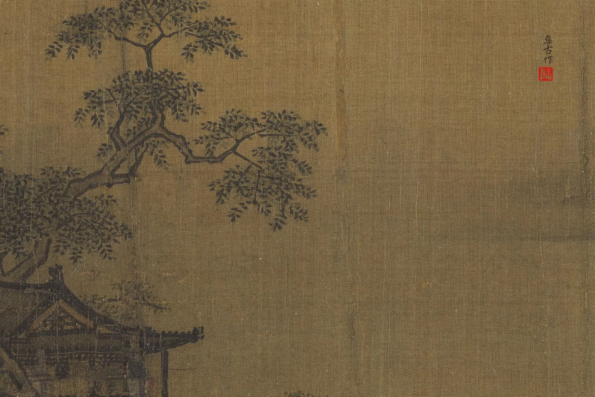 马远山水画《河干虚阁图》本幅高清局部 (1)