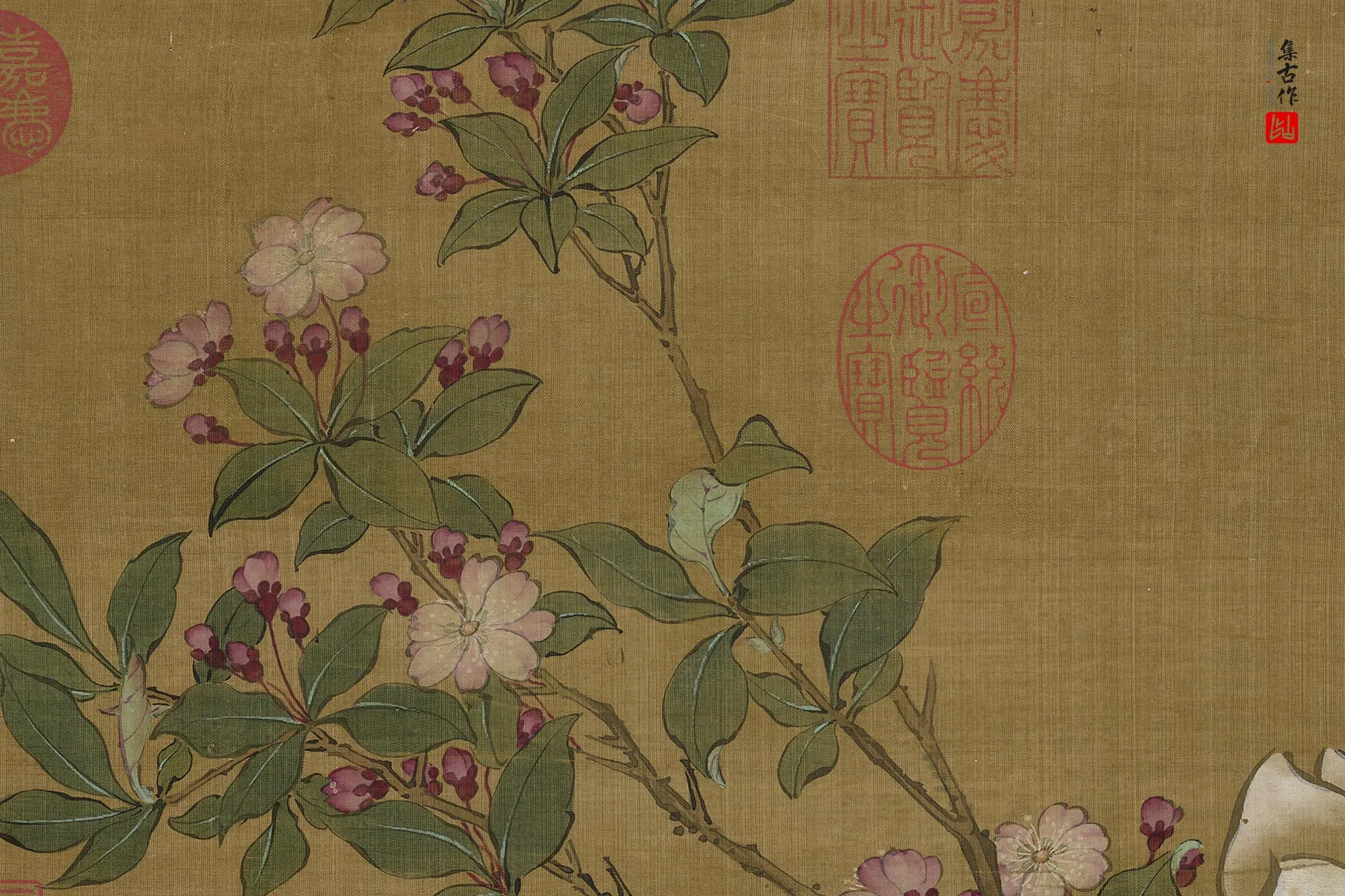 陆治王谷祥《合笔海棠玉兰》局部 (1)
