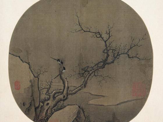 传马远《寒枝双鹊图》团扇页