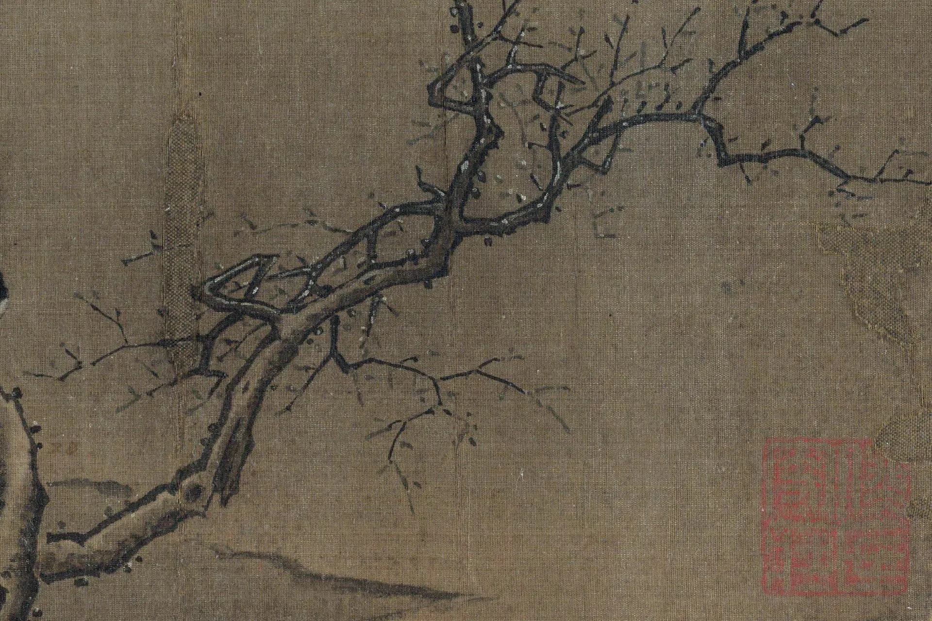 传马远《寒枝双鹊图》团扇页局部 (2)