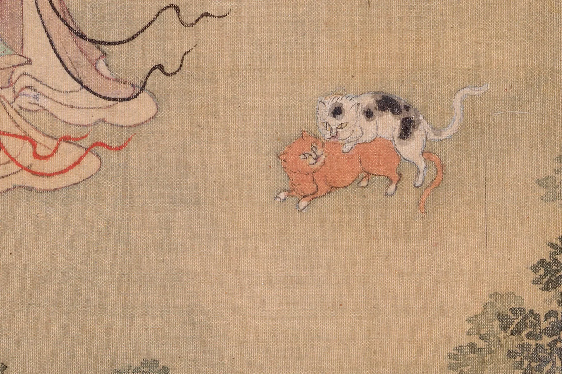 仇英仕女人物画《仕女狸奴图》高清大图局部 (2)