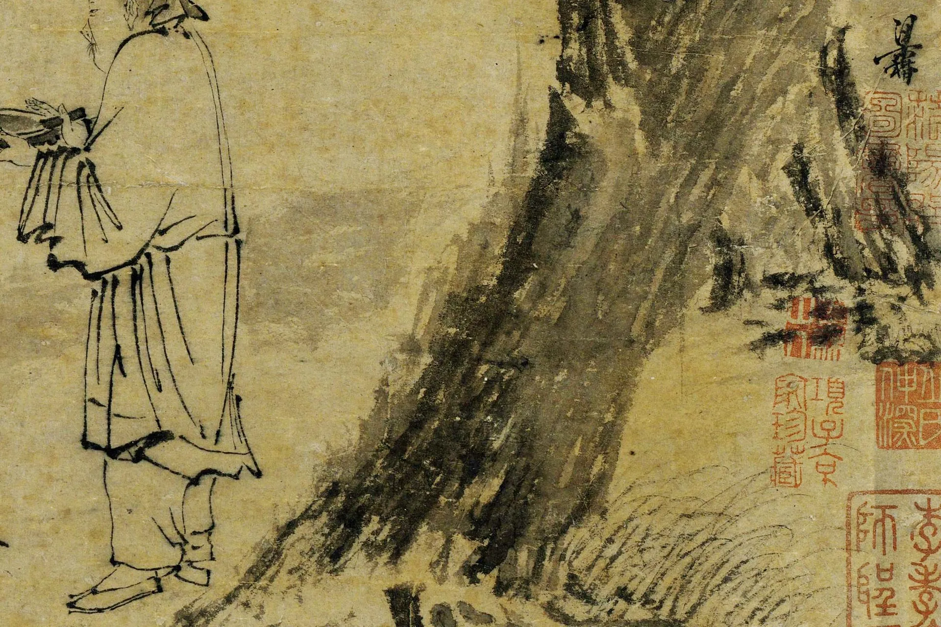 梁楷水墨人物画《山阴书箑图》局部 (3)