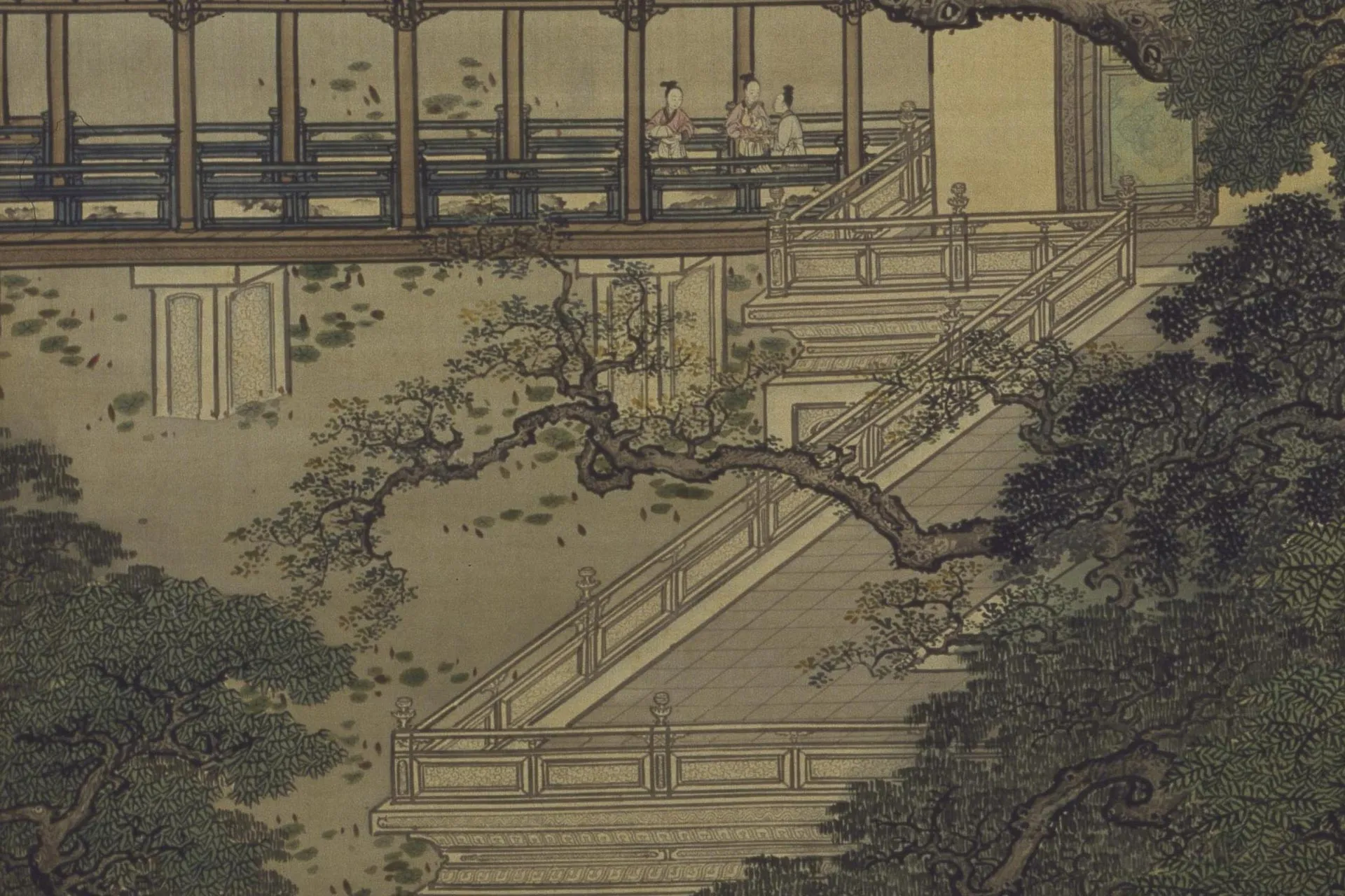 袁江山水通景组屏《竹苞松茂图》局部 (5)
