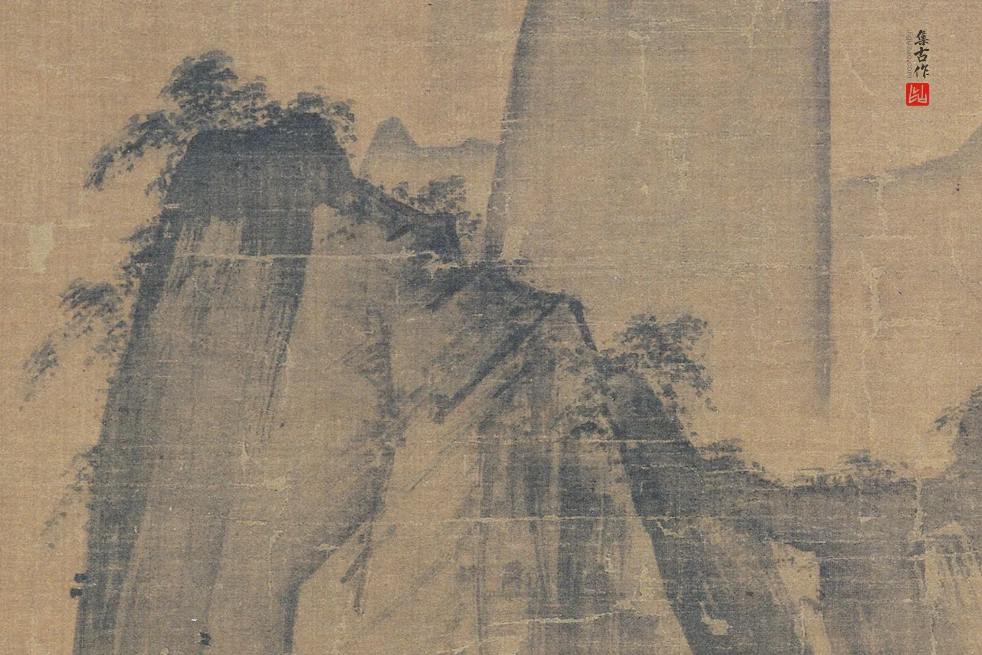 传马远山水画《风雨山水图》局部 (1)
