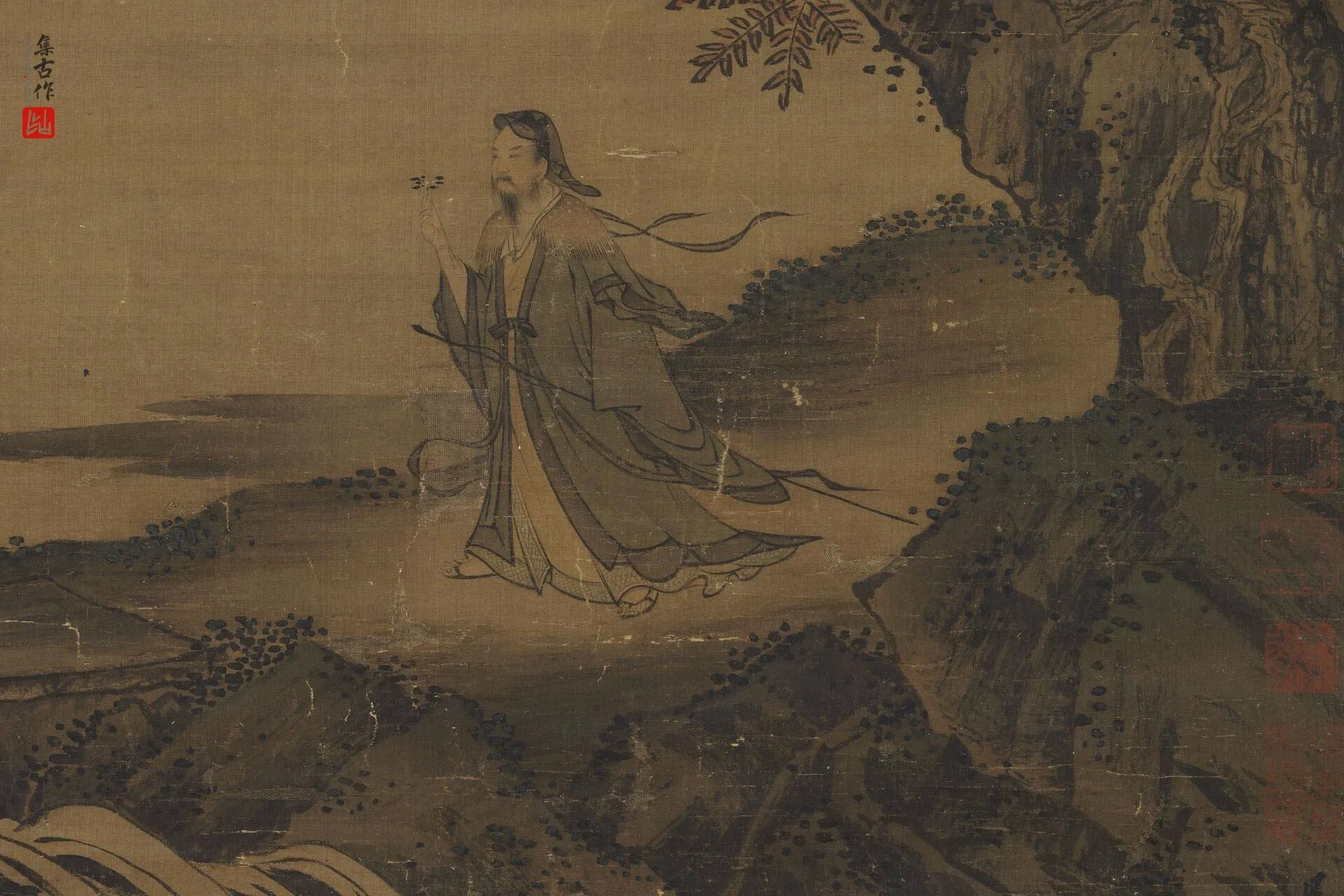梁楷山水人物画《东篱高士图》局部 (1)