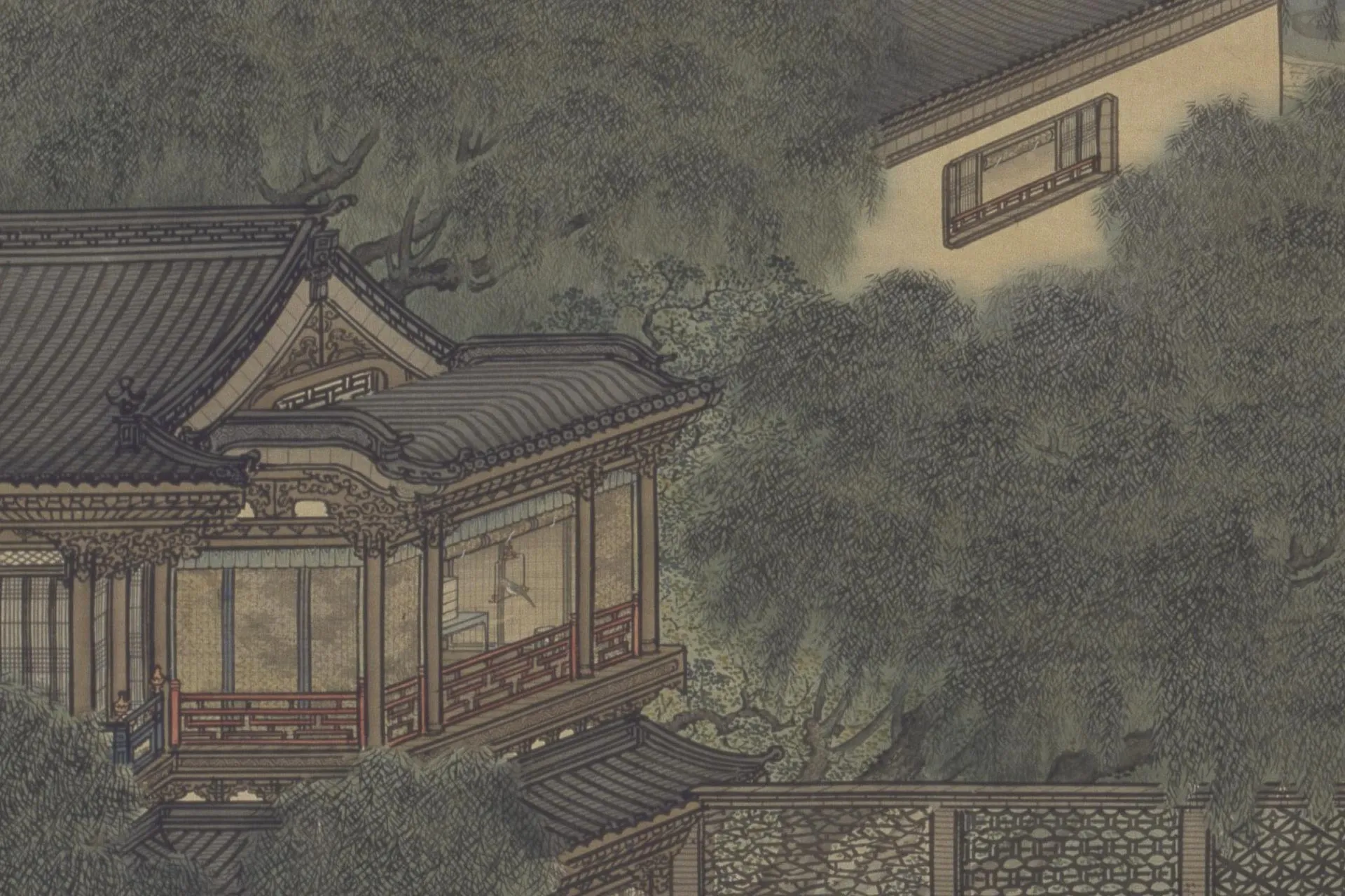 袁江山水通景组屏《竹苞松茂图》局部 (8)