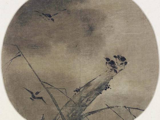 南宋梁楷《疏柳寒鸦图》团扇页