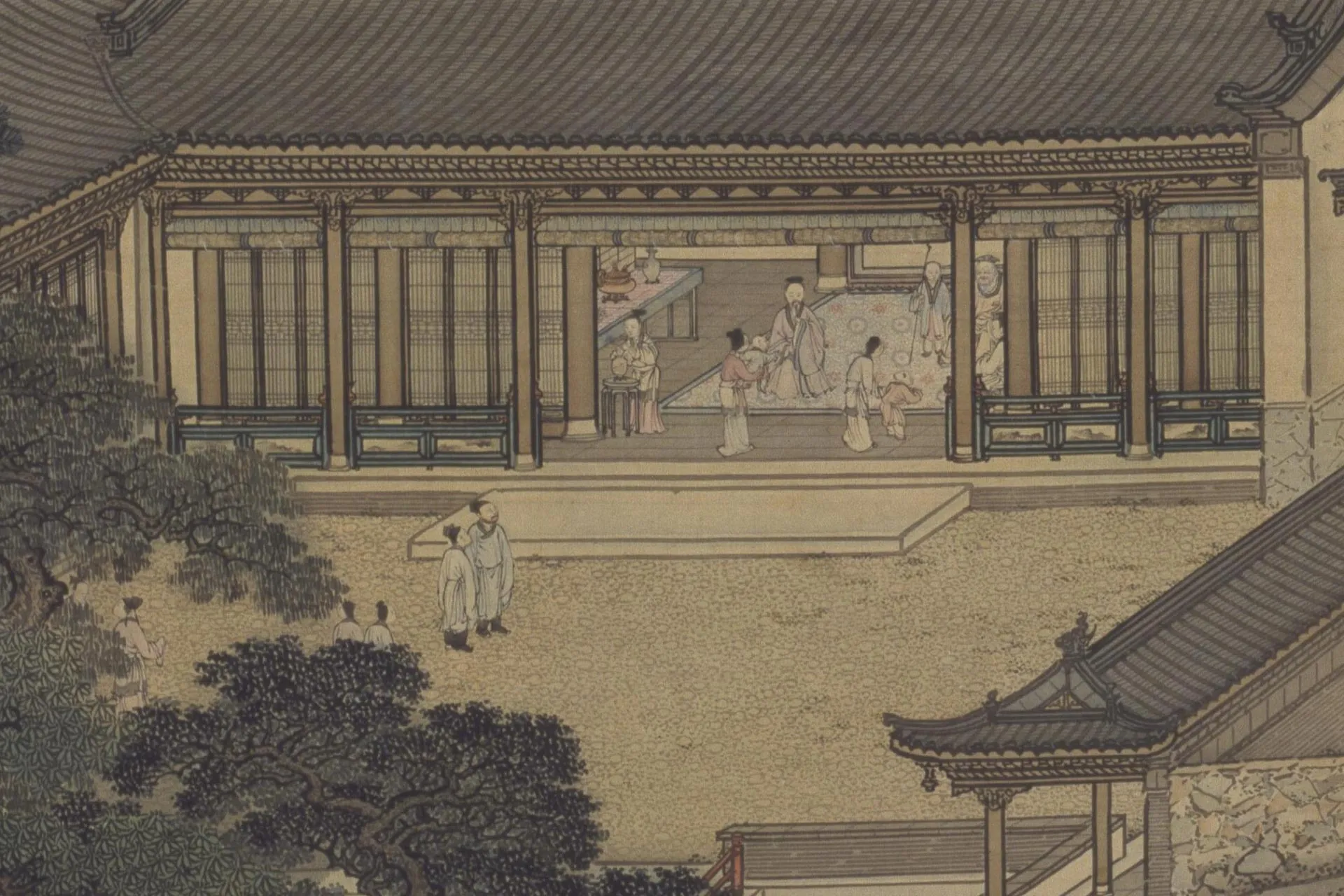 袁江山水通景组屏《竹苞松茂图》局部 (3)