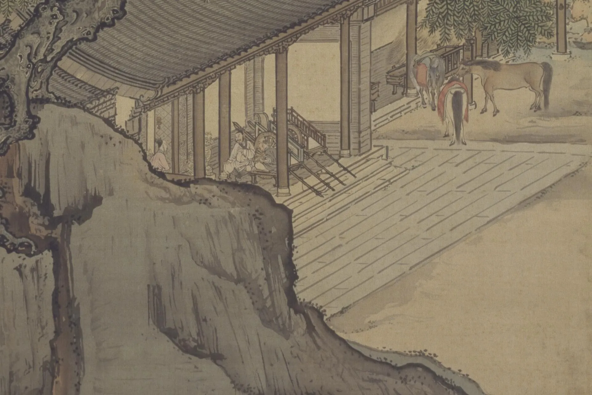 袁江山水通景组屏《竹苞松茂图》局部 (1)