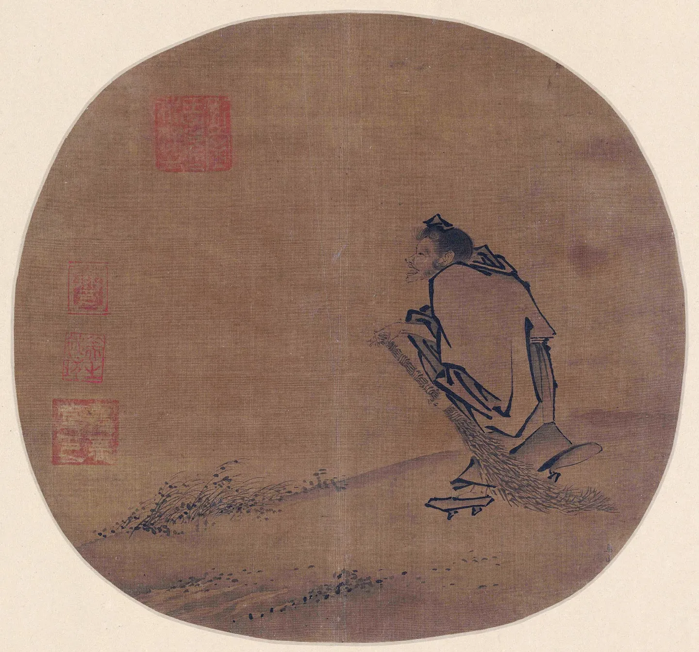 马远《寒山子图》团扇页