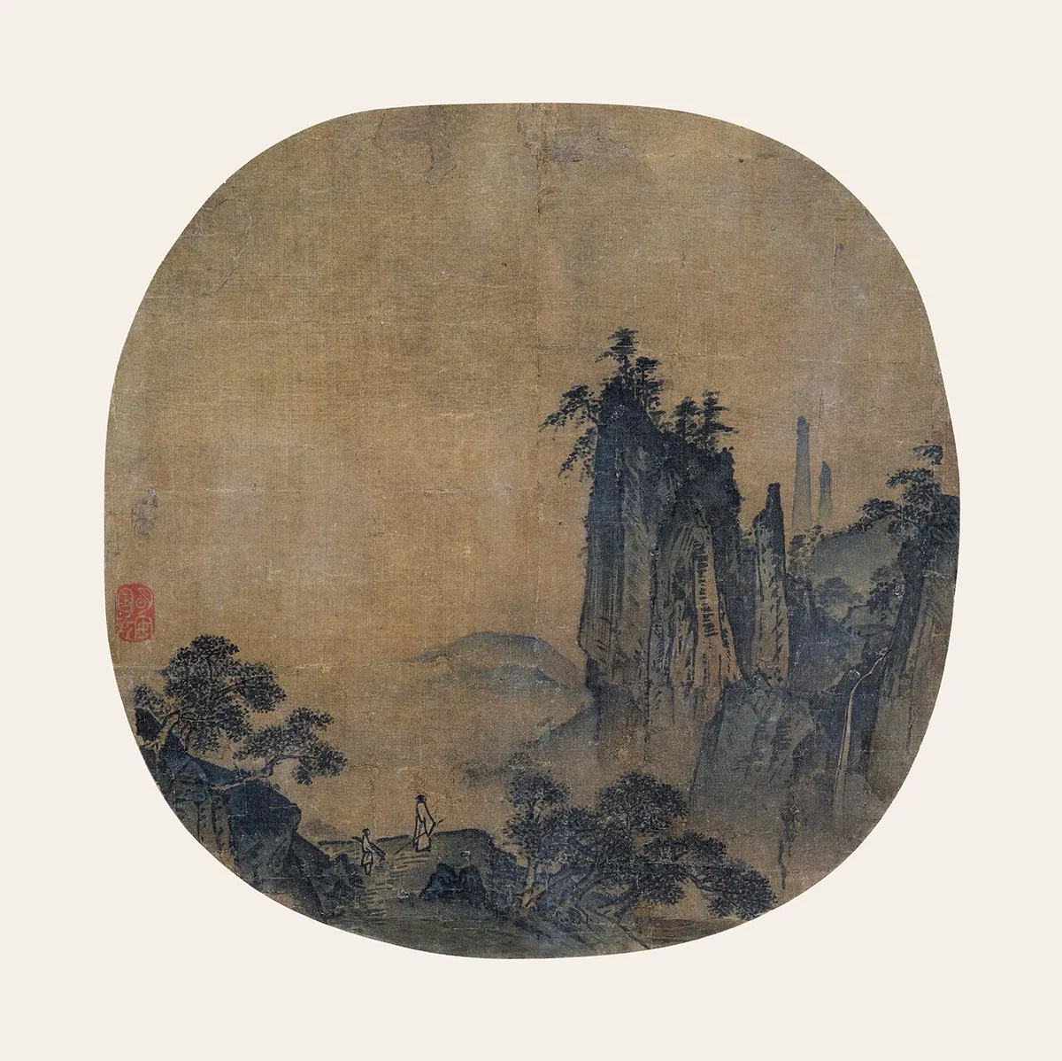 传马远山水画《观瀑图》团扇页