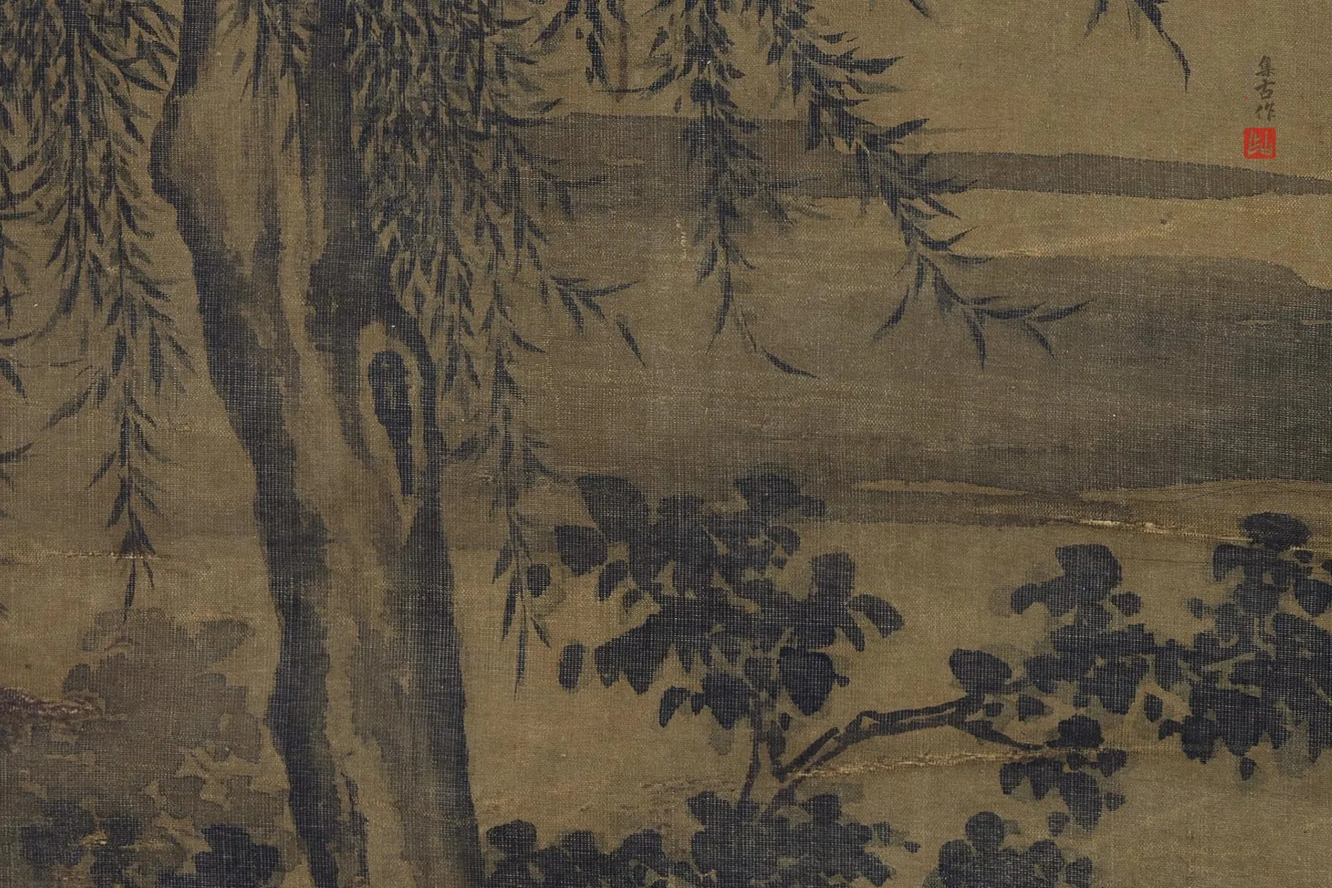 夏圭山水画《归棹图》高清大图局部 (2)