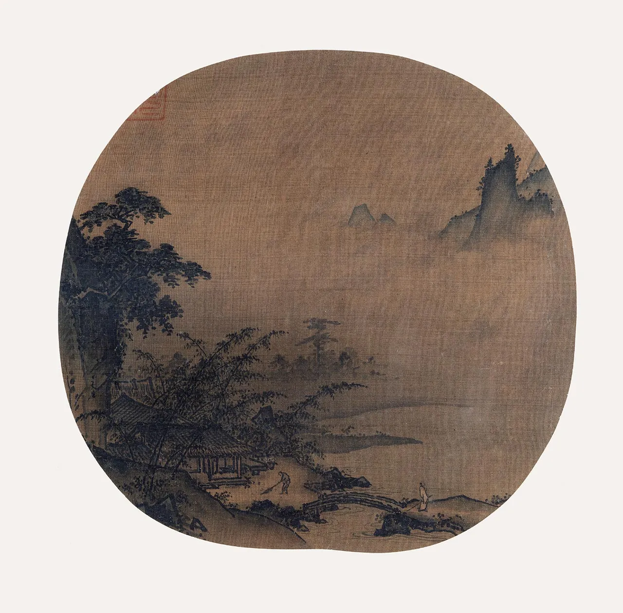 夏圭山水画《湖畔幽居图》团扇页