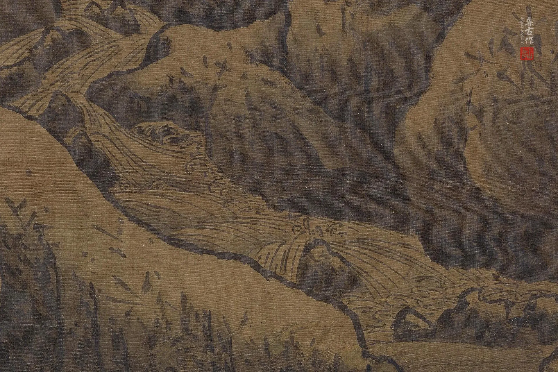 传范宽山水画《雪山萧寺图》高清局部 (1)