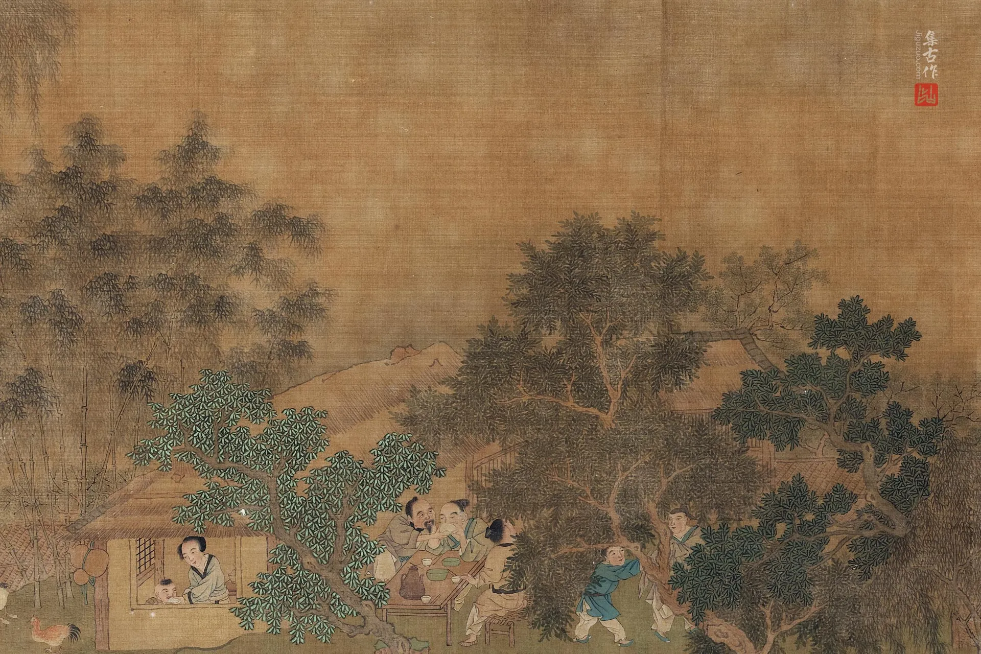 传刘松年山水人物画《春社图》局部 (2)