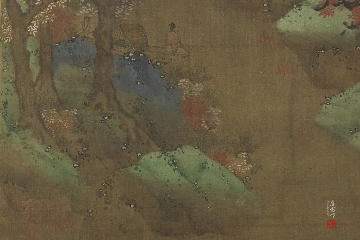 仿张僧繇没骨山水画轴局部 (1)