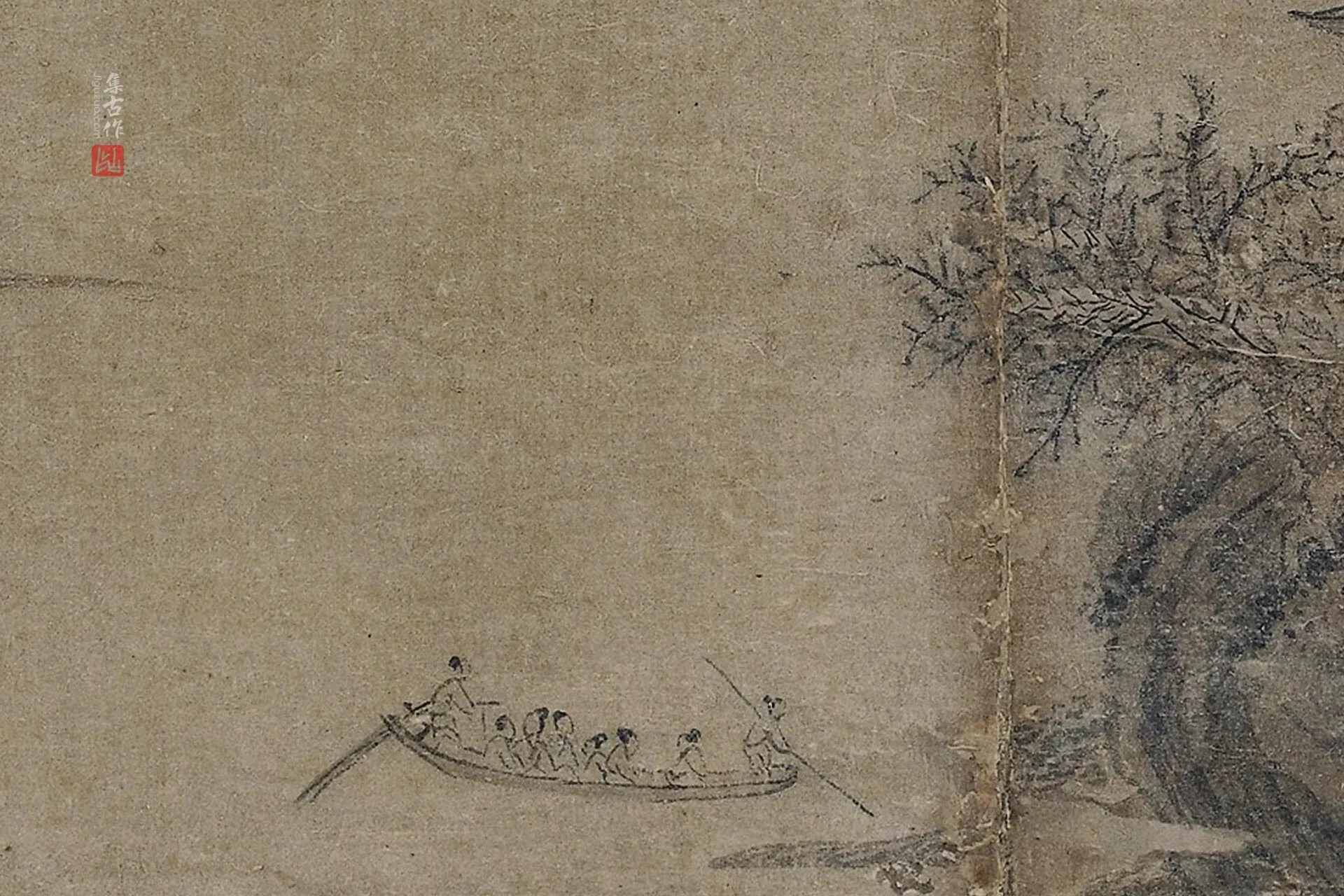传李唐山水《水畔寺前渡舟图》局部 (2)