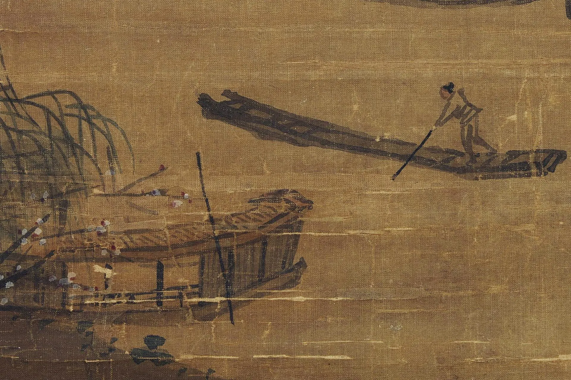 夏圭山水画《西湖柳艇图》高清大图局部 (1)
