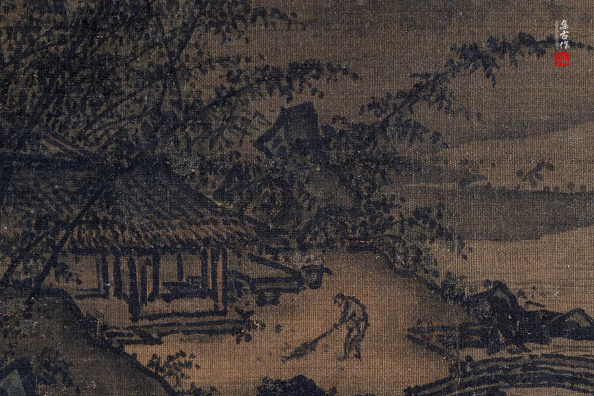 夏圭山水《湖畔幽居图》高清图局部 (1)