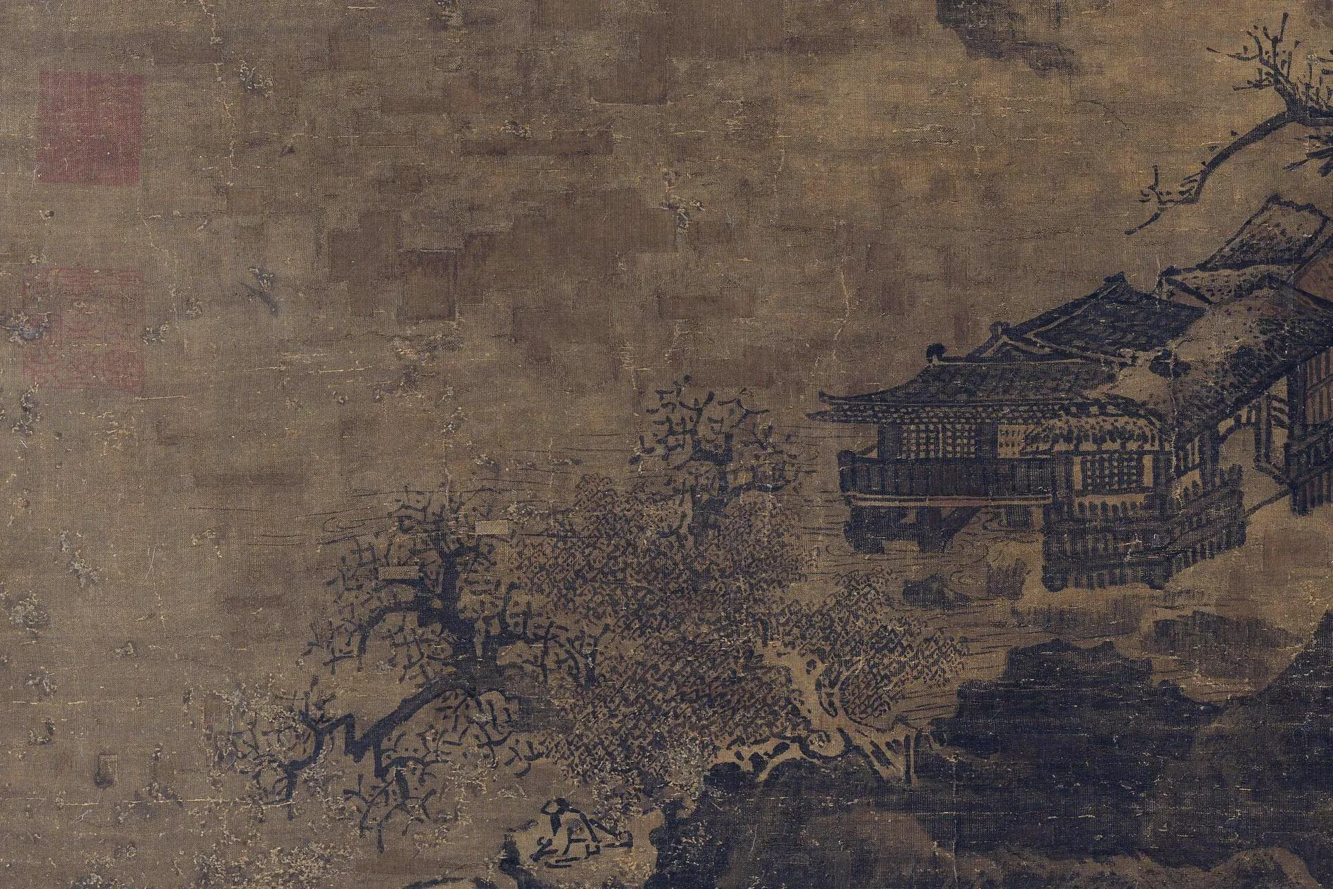传范宽山水画《临流独坐图》局部 (1)