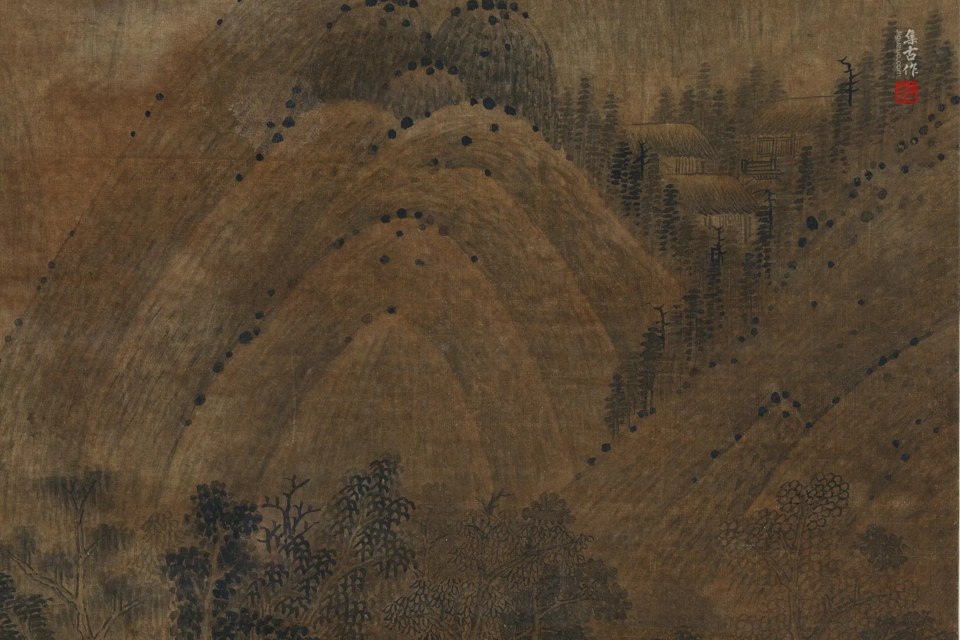 传董源山水画《画长林萧逸图》局部 (2)