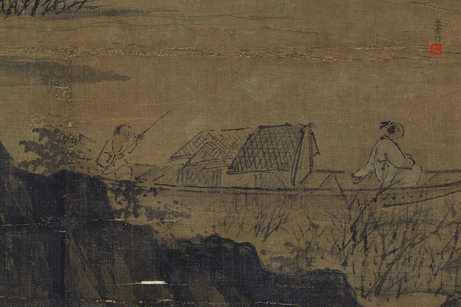 夏圭山水画《归棹图》高清大图局部 (1)