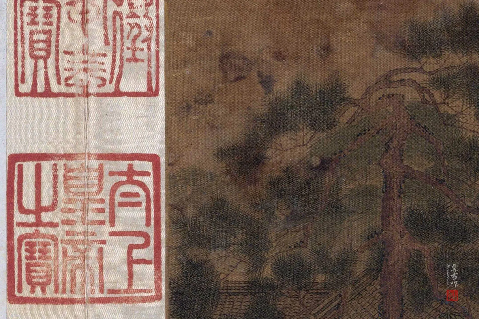 传刘松年《山馆读书图》高清图局部 (3)