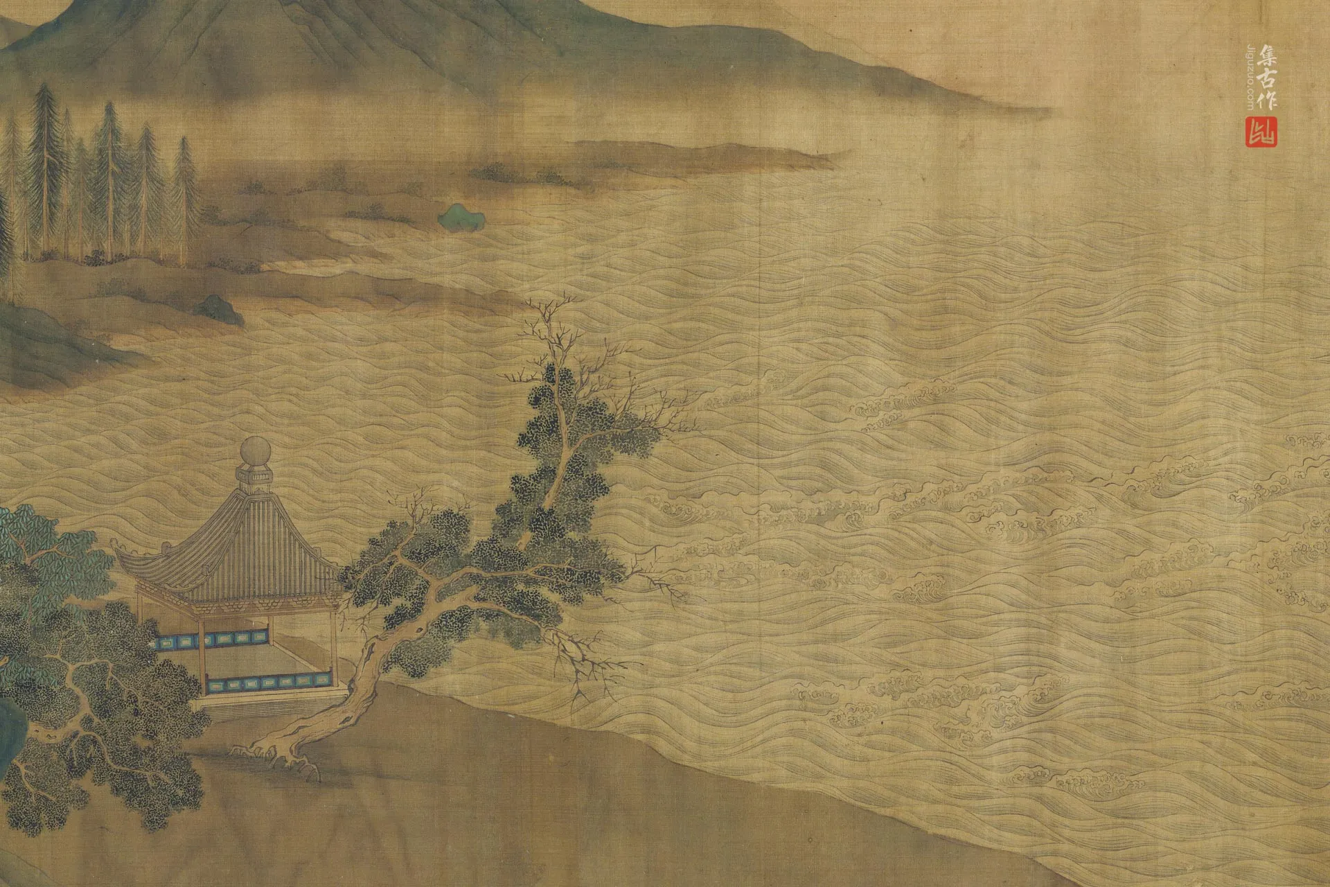 传刘松年青绿山水《天保九如图》局部 (2)