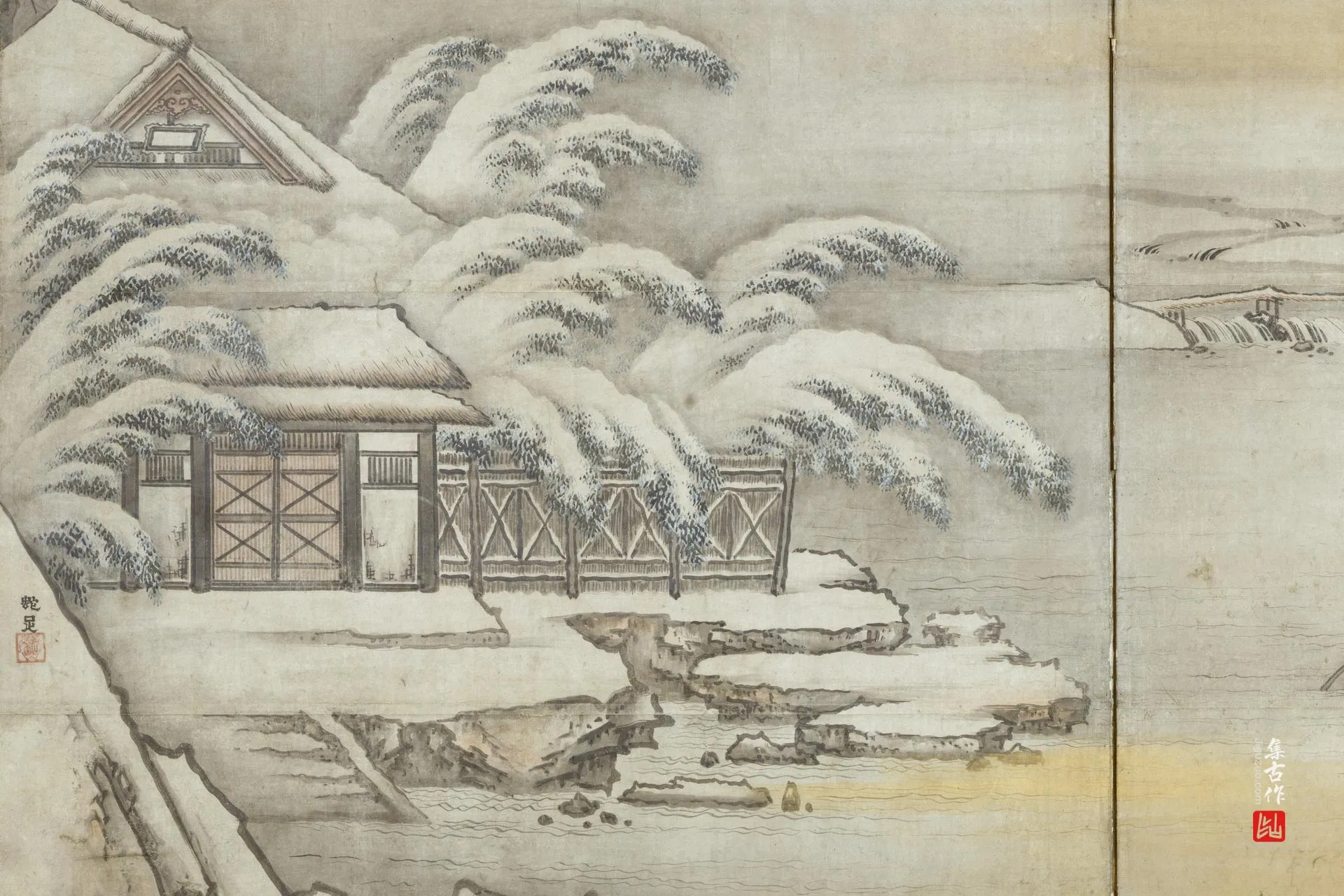 狩野山雪山水画《王子猷访戴安道图》局部 (2)