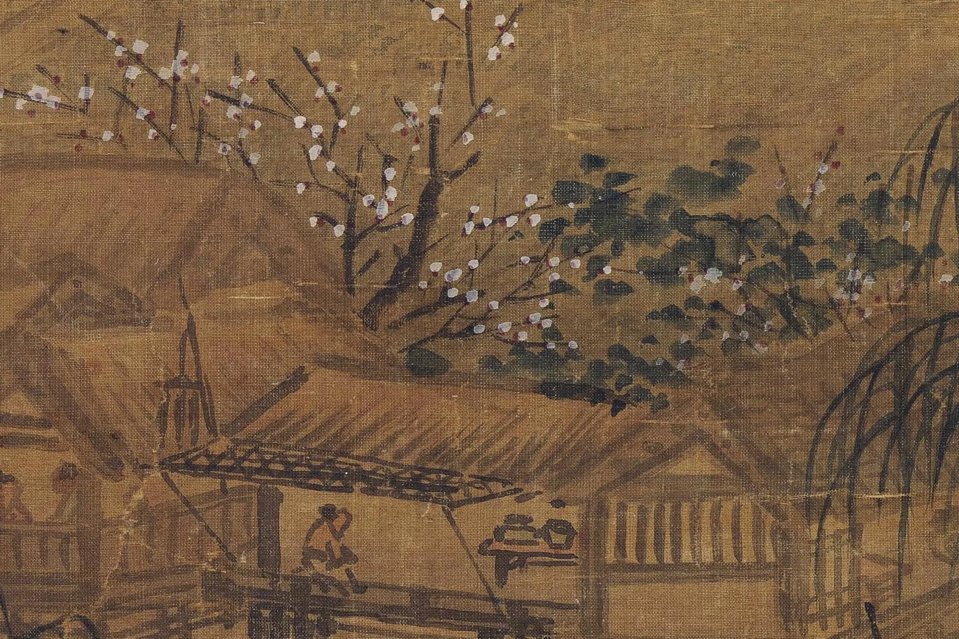 夏圭山水画《西湖柳艇图》高清大图局部 (5)