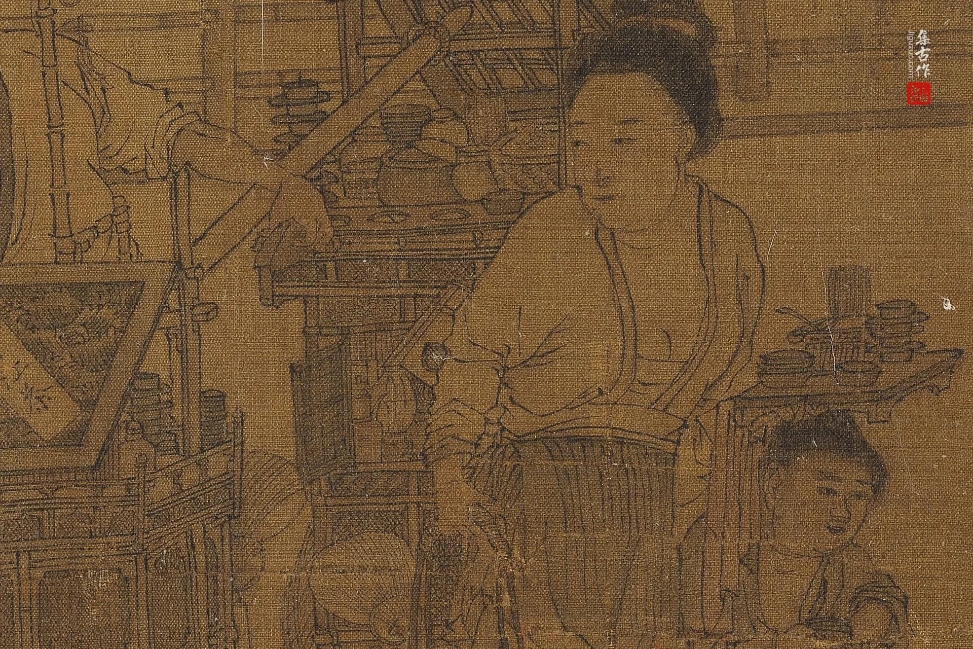 刘松年《茗园赌市图》高清大图局部 (1)