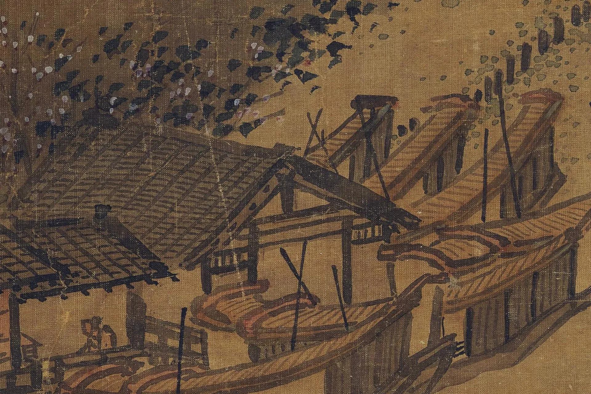 夏圭山水画《西湖柳艇图》高清大图局部 (3)
