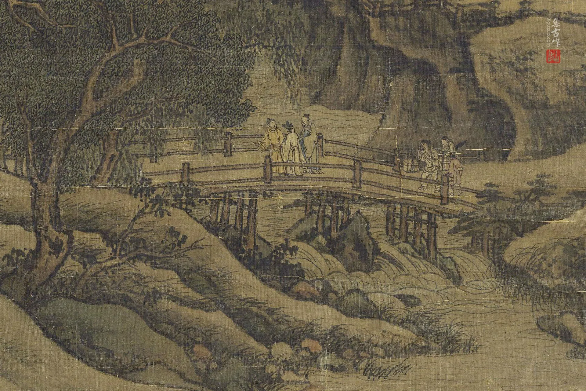 传董源山水画《洞天山堂图》局部 (1)