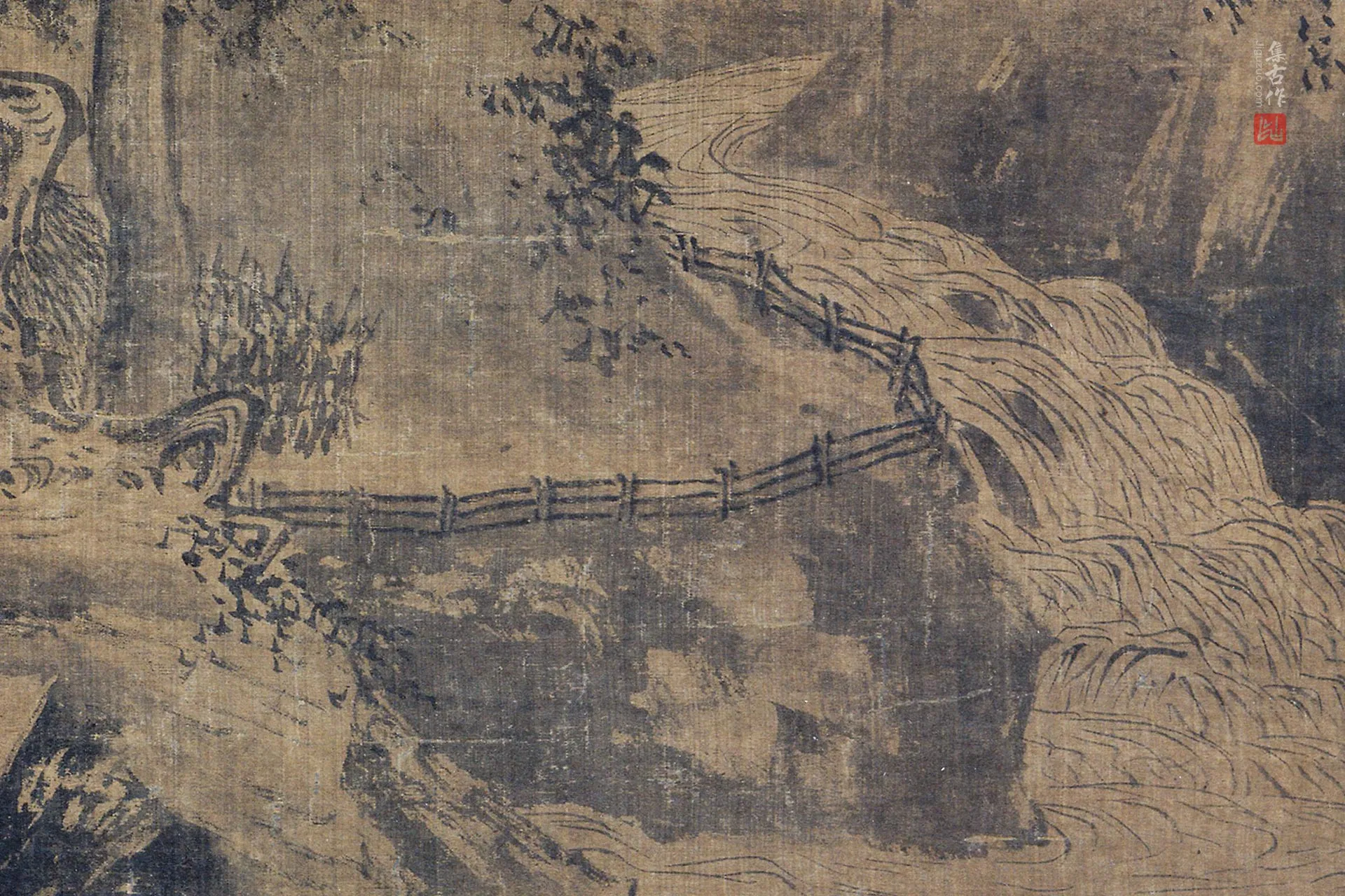 传李唐《秋冬山水图对幅》局部 (1)