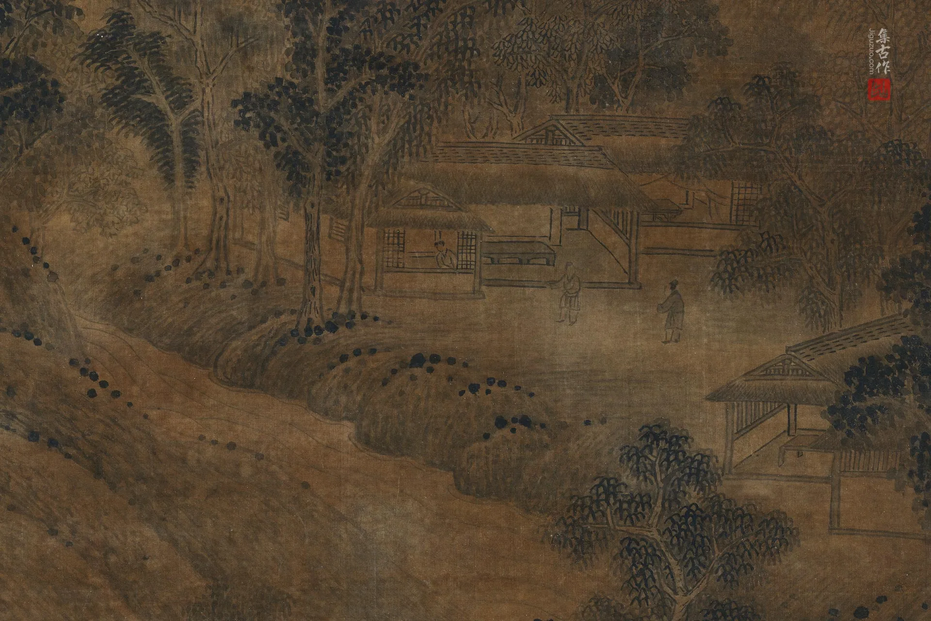传董源山水画《画长林萧逸图》局部 (3)