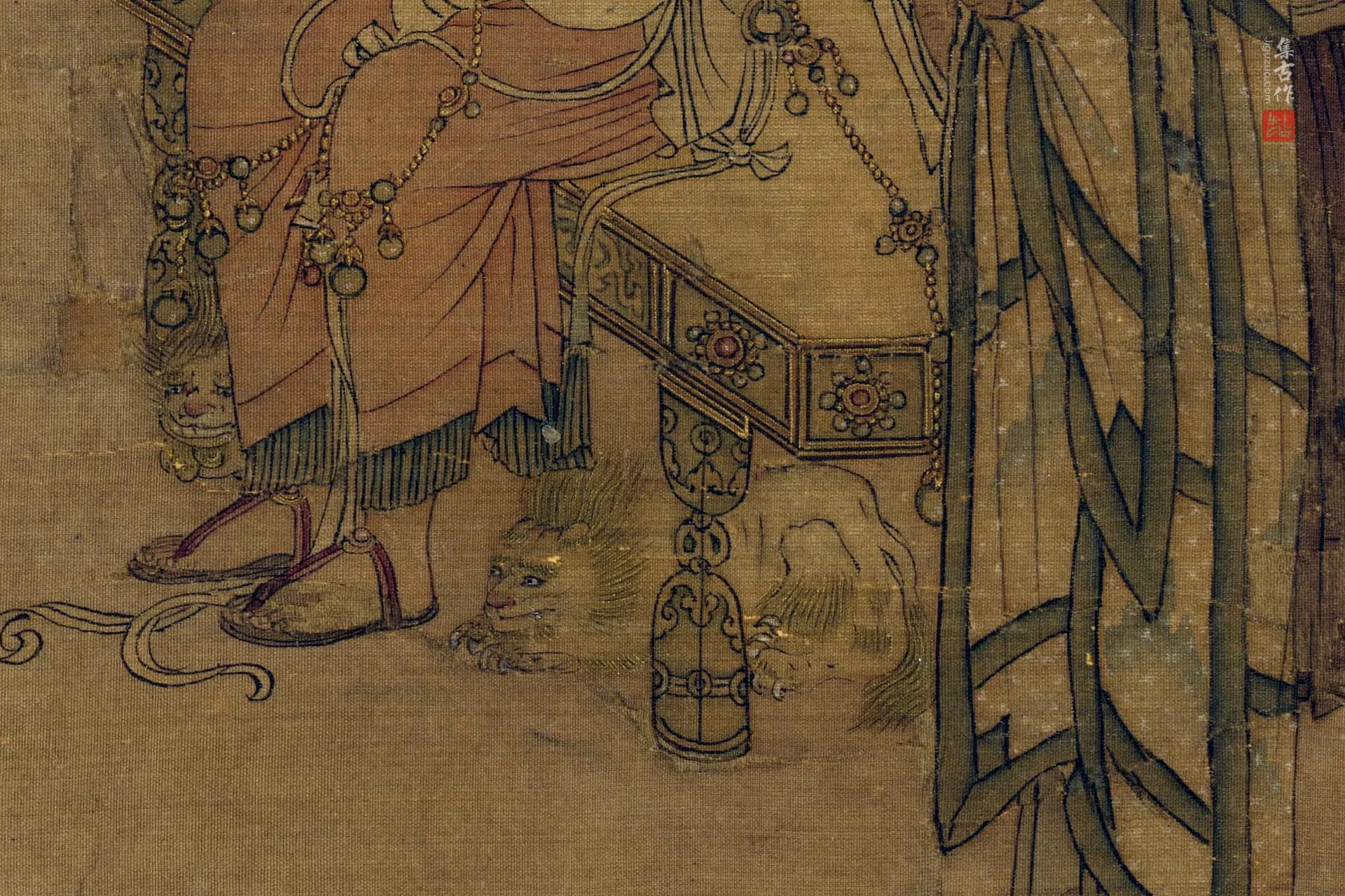 刘松年人物画《天女献花图》高清图局部 (2)