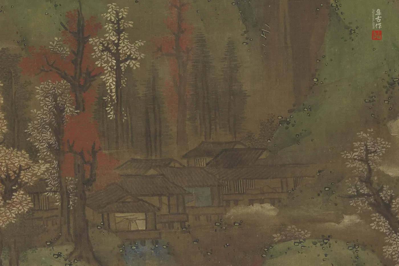 仿张僧繇没骨山水画轴局部 (3)