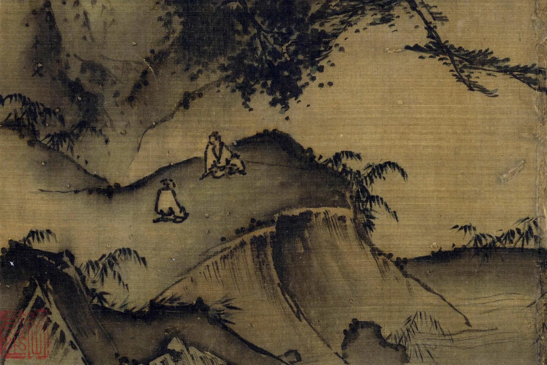 夏圭《松崖客话图》局部 (1)
