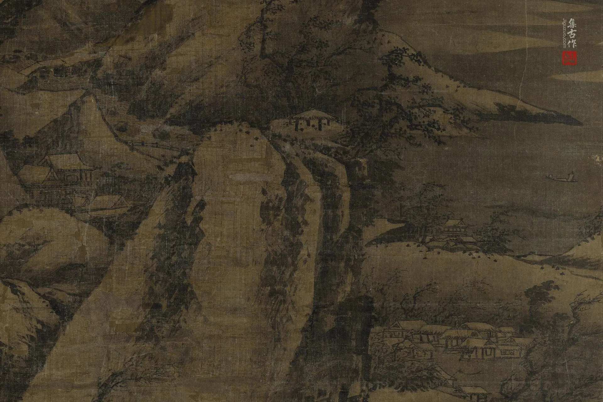 李唐画雪景山水轴局部 (2)
