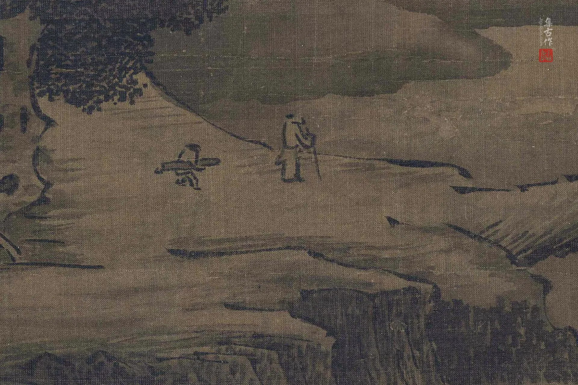 传范宽山水画《携琴访友图》局部 (1)