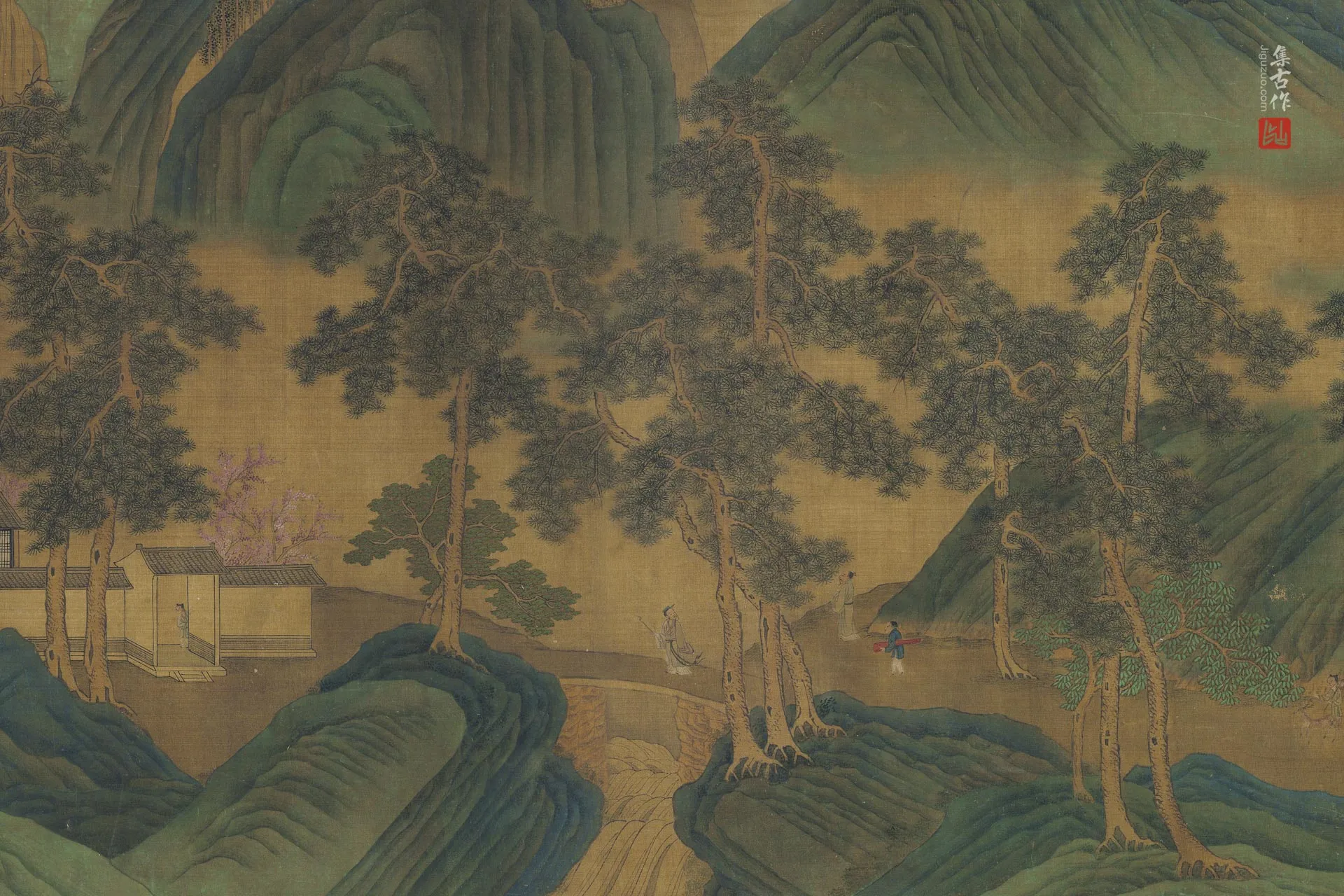 传刘松年青绿山水《天保九如图》局部 (4)