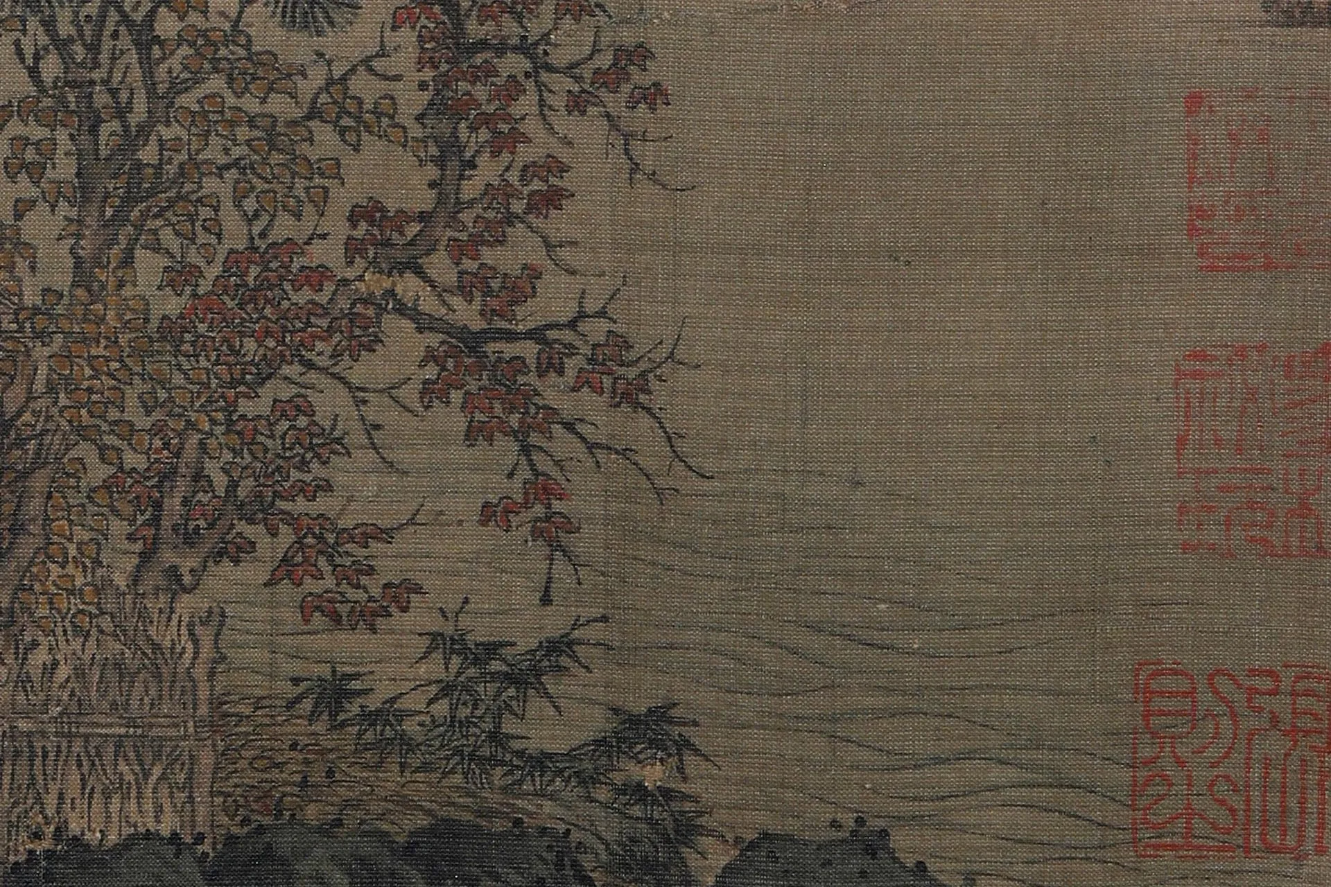 刘松年《秋窗读易图》高清大图局部 (2)