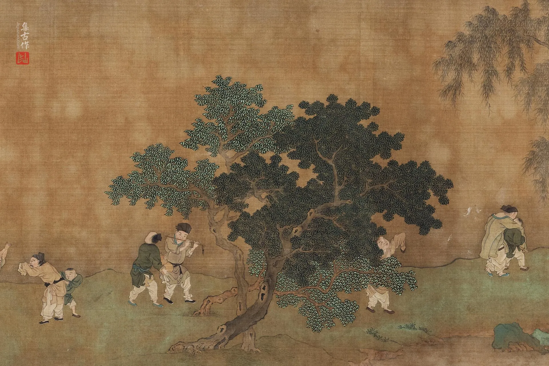 传刘松年山水人物画《春社图》局部 (1)