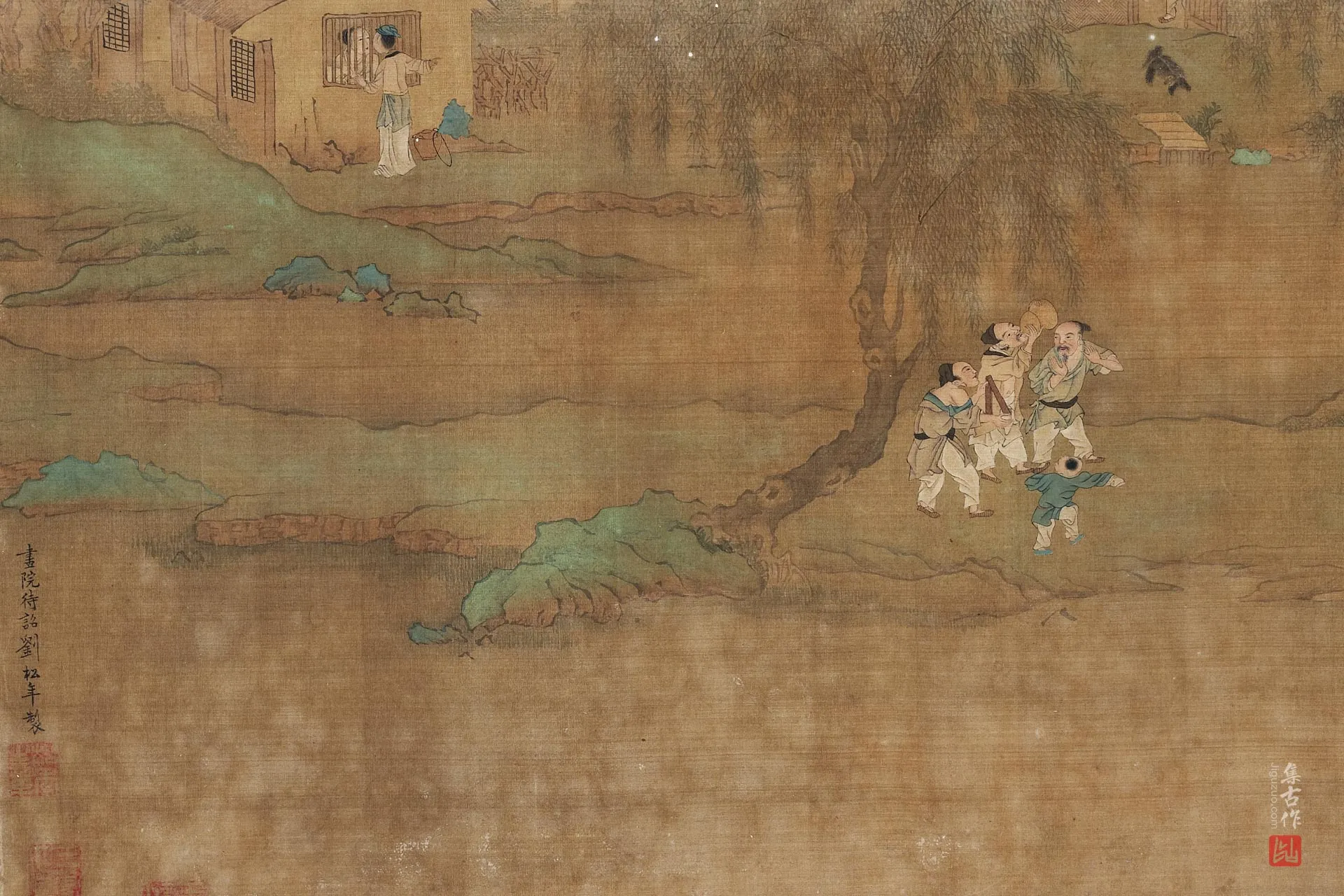 传刘松年山水人物画《春社图》局部 (3)