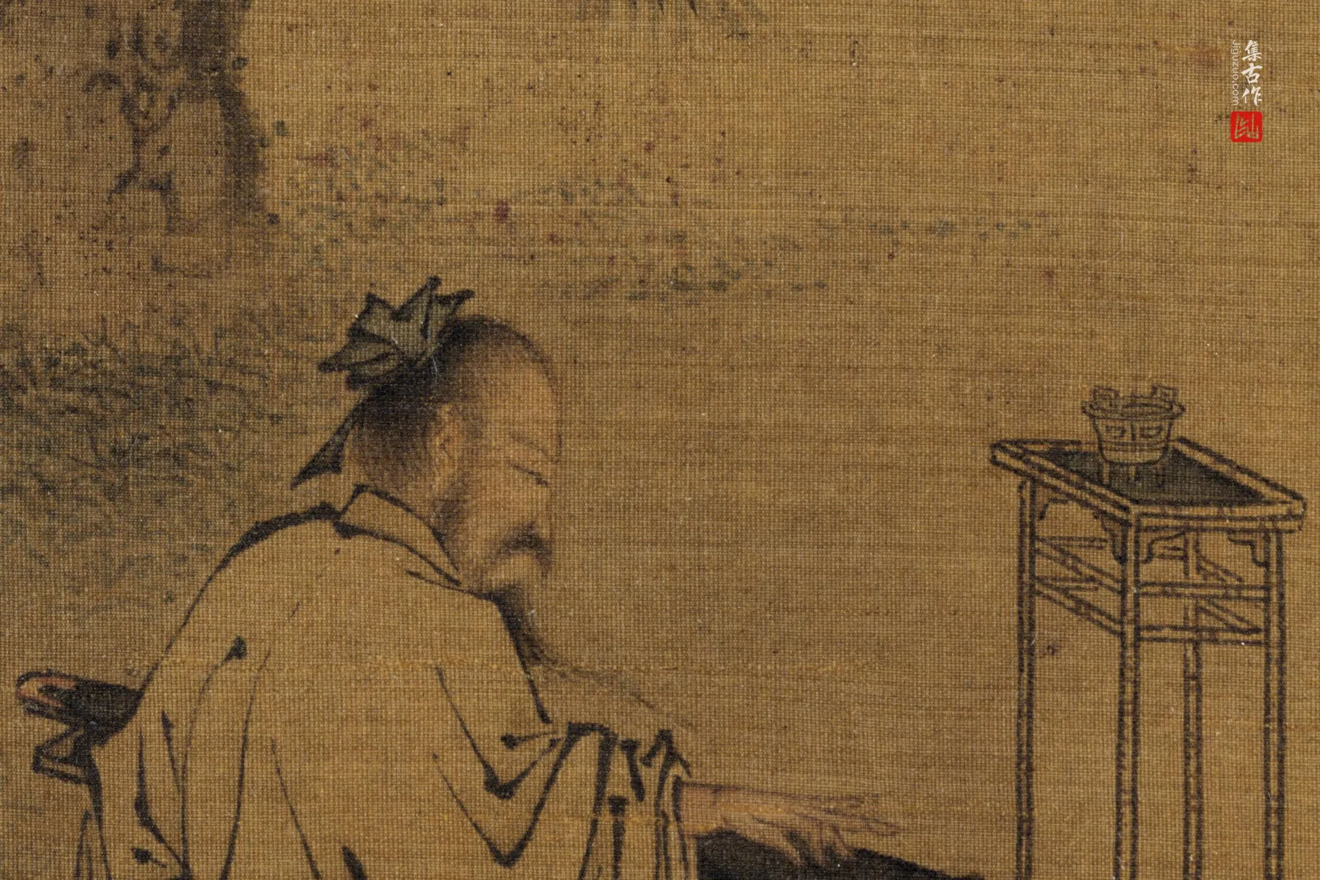 刘松年《听琴图》高清大图局部 (1)